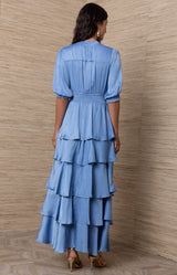 Wisteria Charmeuse Solid Dress, Color- Blue 
