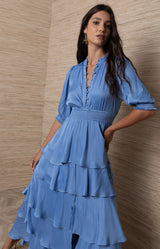 Wisteria Charmeuse Solid Dress, Color- Blue 
