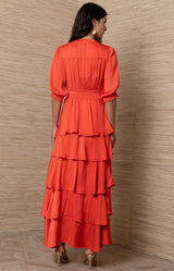 Wisteria Charmeuse Solid Dress, Color-Raspberry