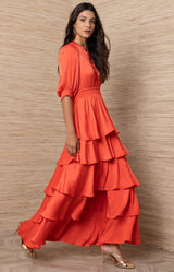 Wisteria Charmeuse Solid Dress, Color-Raspberry
