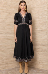 Este Cotton  Midi Dress, Color_Black 