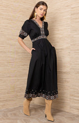 Este Cotton  Midi Dress, Color_Black 
