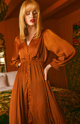 Emryn Charmeuse solid Dress, Color_Rust