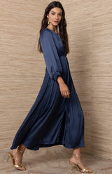 Emryn Charmeuse solid Dress, Color_Rust