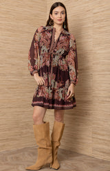 Isolde Chiffon Short Dress_Color_Wine 