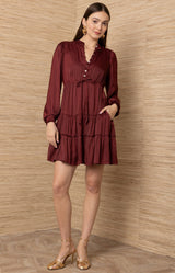 Arcadia Solid Short Dress_Color_Wine 