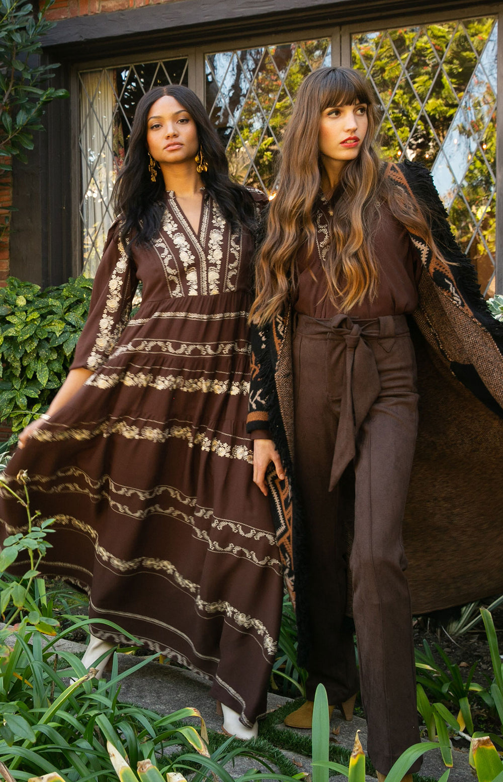 Luna Embroidered Maxi Dress Brown / Xs
