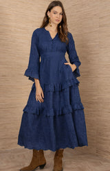 Bronte Linen Dress, color_Navy