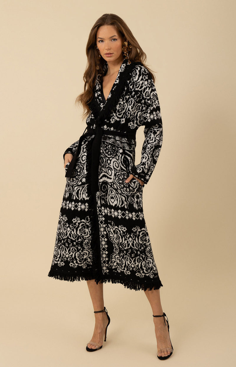 Haisley Wool Blend Jacquard Sweater Maxi, color_black with whit