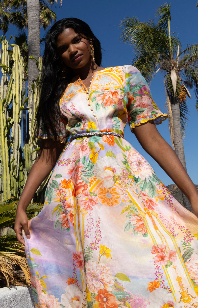 floral organza maxi dress Cyrilla Linen Organza Maxi Dress
