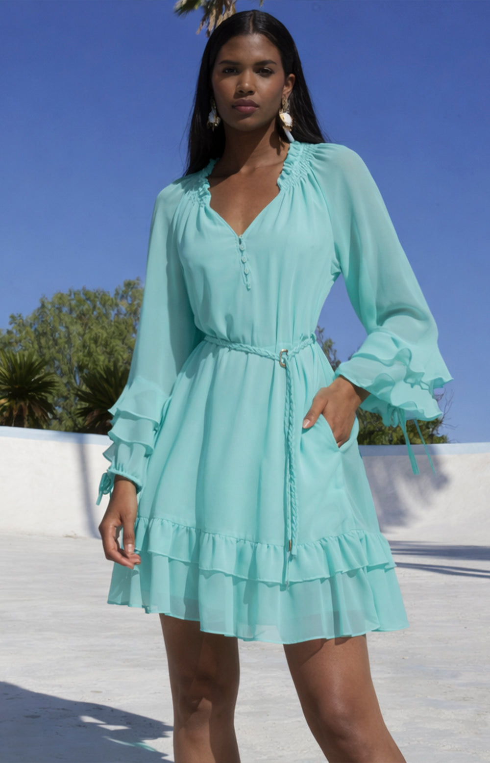 knee length dresses for ladies Benita Chiffon Solid Dress