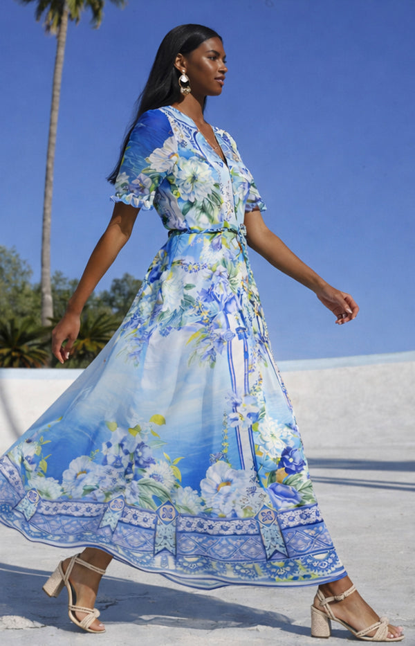 green emerald velvet dress Baltic Born Womens Katherine Maxi Dress | Cream + Rust Floral main image 0
