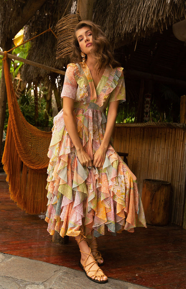 Aspen Ruffle Chiffon Dress, color_peach