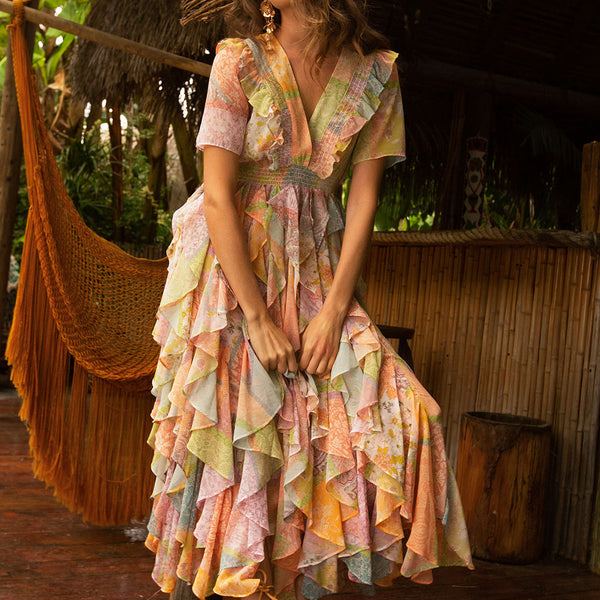 fall ruffle dress Short Sleeve Round Neck Maxi Dress main image 0