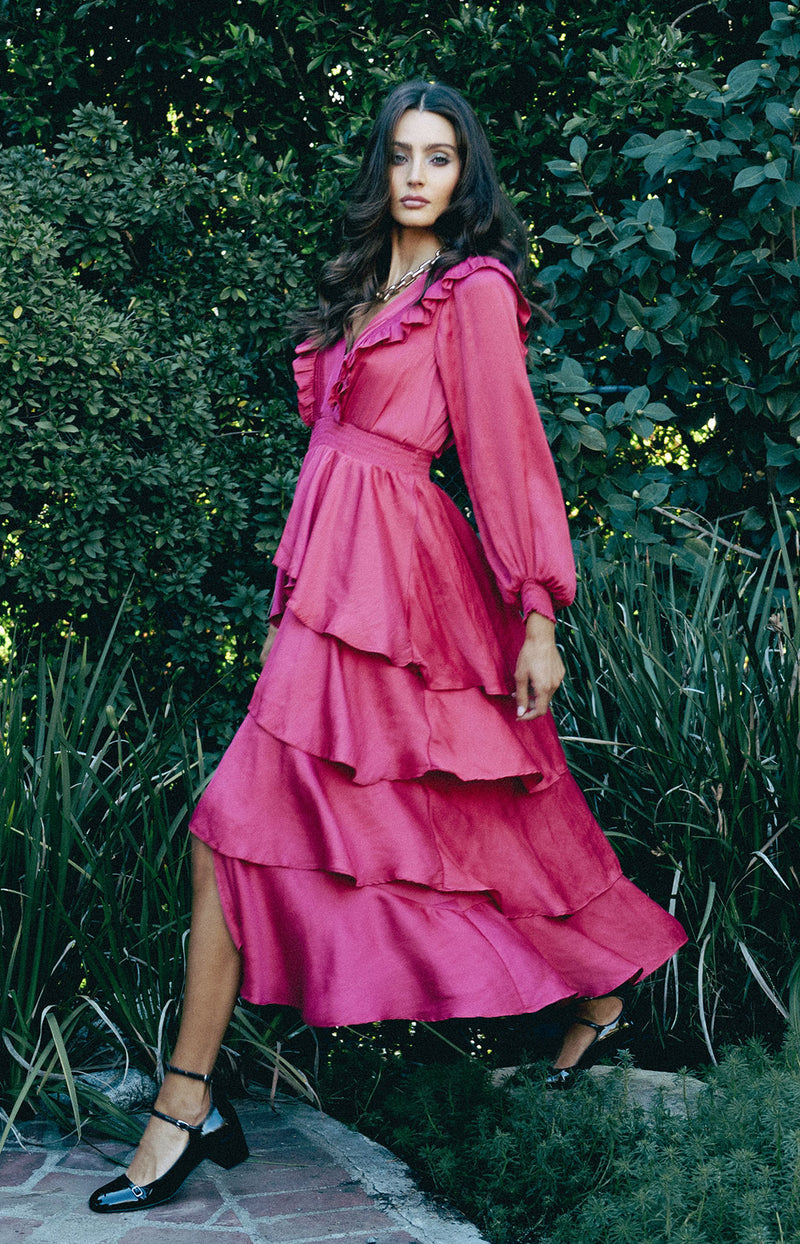 astrid pink dress Bright Pink Ruffle Mini Dress