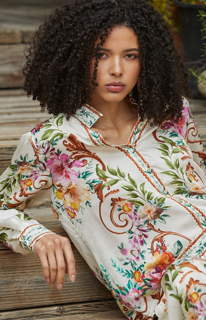 Hale Bob Kahlani 3/4 Sleeve Top in Blue M by Island Trends
