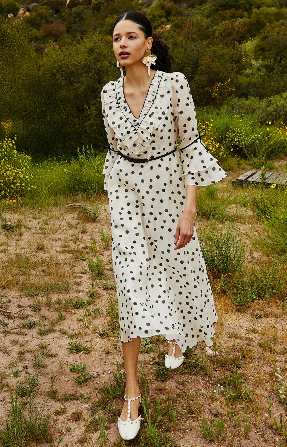 slim fit dress slacks Marguerite Halter Maxi Dress White Polka Curve main image 0