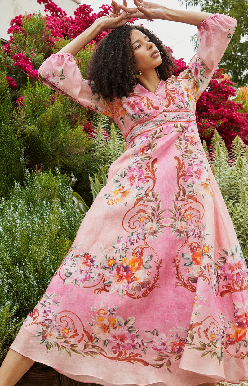 pink spring dress Pink Tiered Ruffle Halter Neck Midi Dress