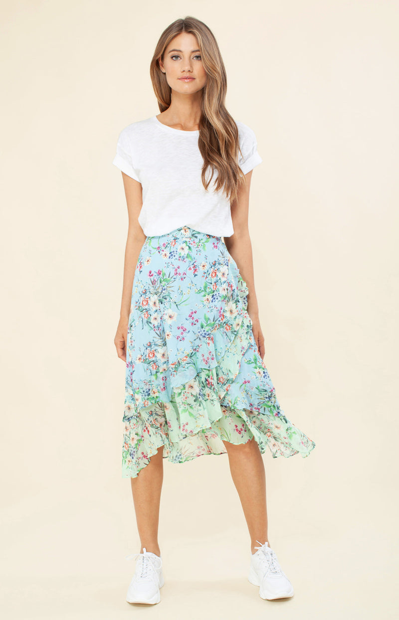 Paola Flounce Wrap Skirt,color_lightblue