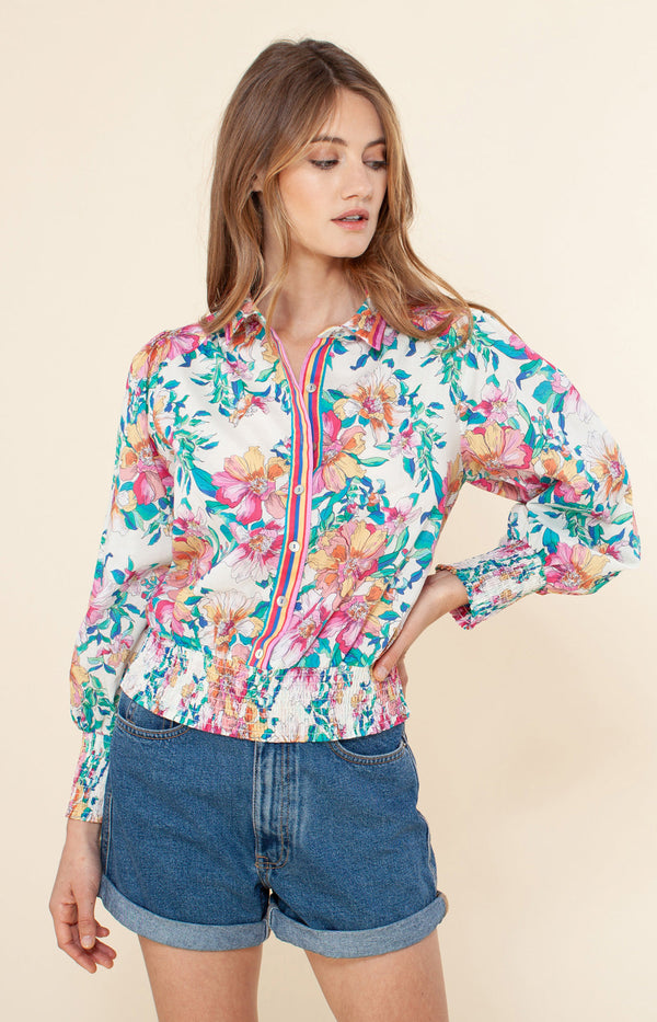 Estela Smocked Top,color_coral