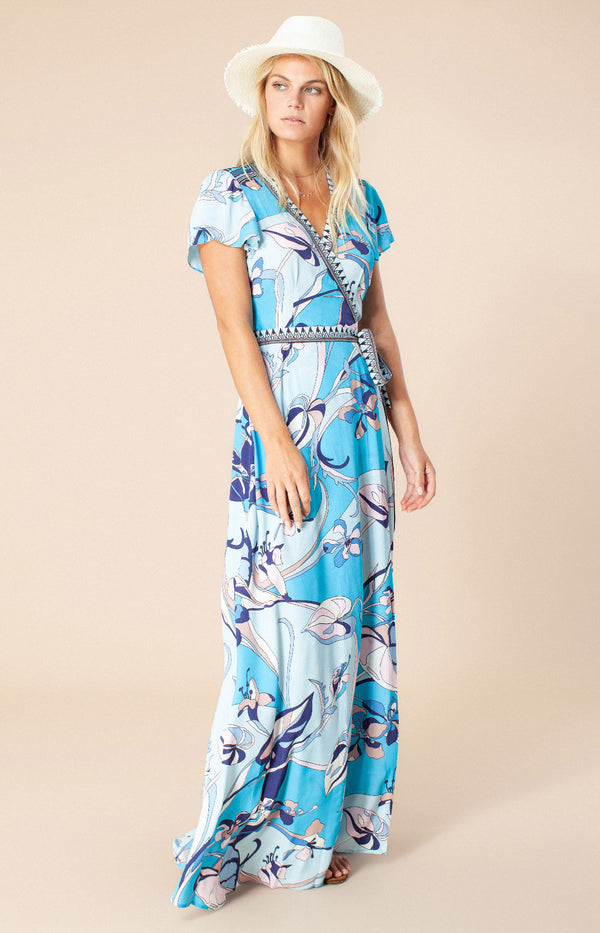 Olivia Wrap Maxi Dress,color_turquoise