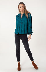 Nora Lace Up Top,color_emerald