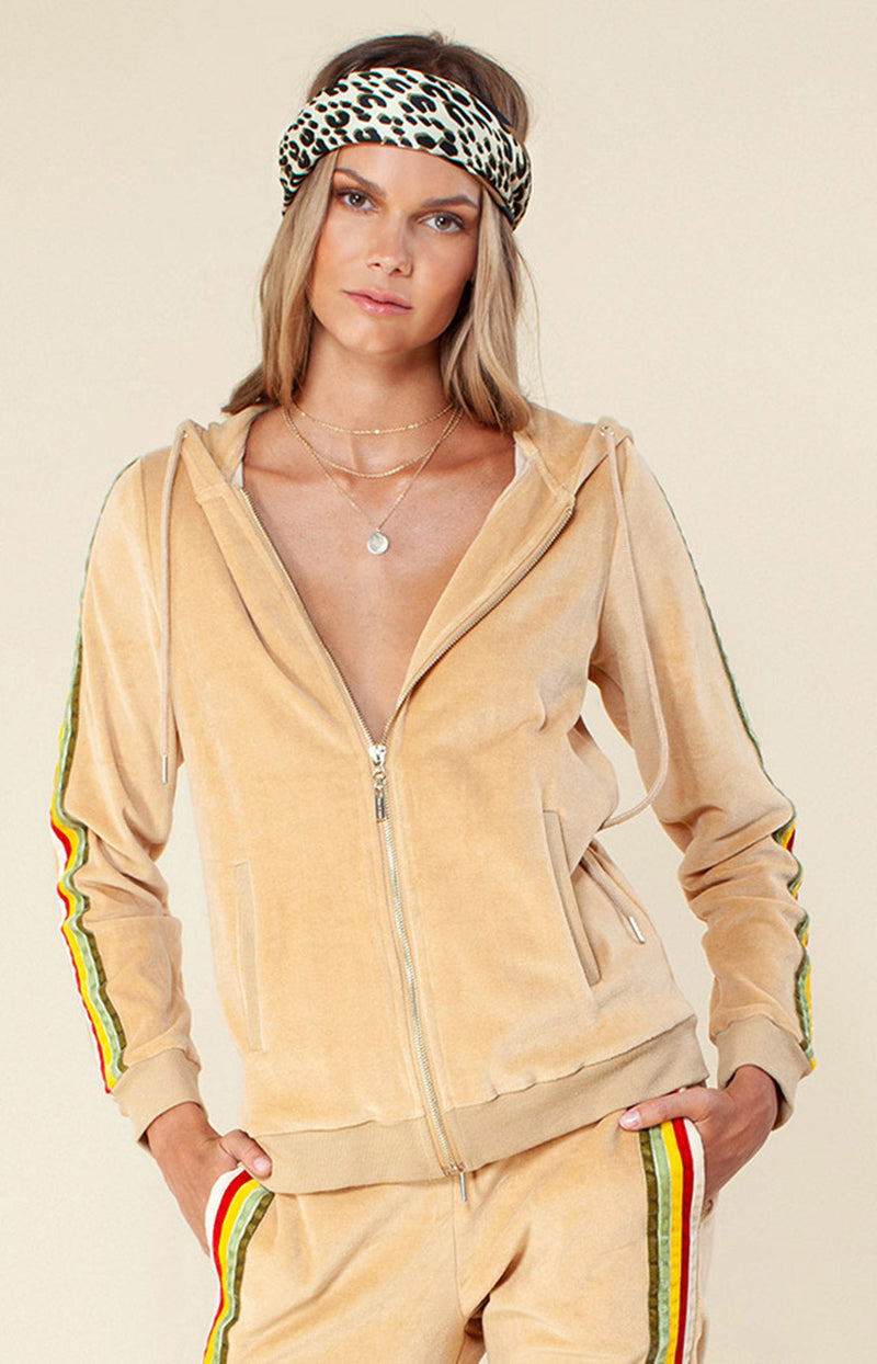 Andrea Velour Hoodie,color_camel