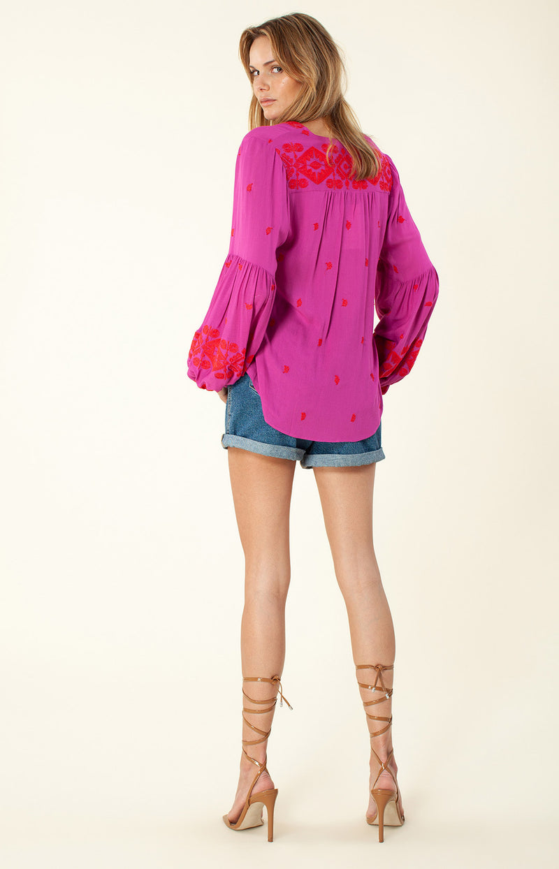 Tavanna Embroidered Long Sleeve Top, color_pink
