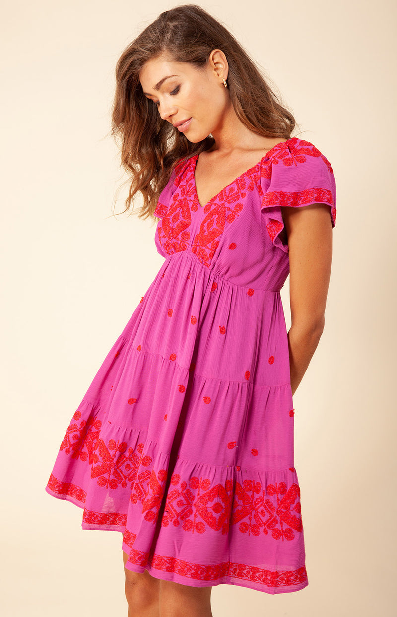 Mena Embroidered Dress, color_pink