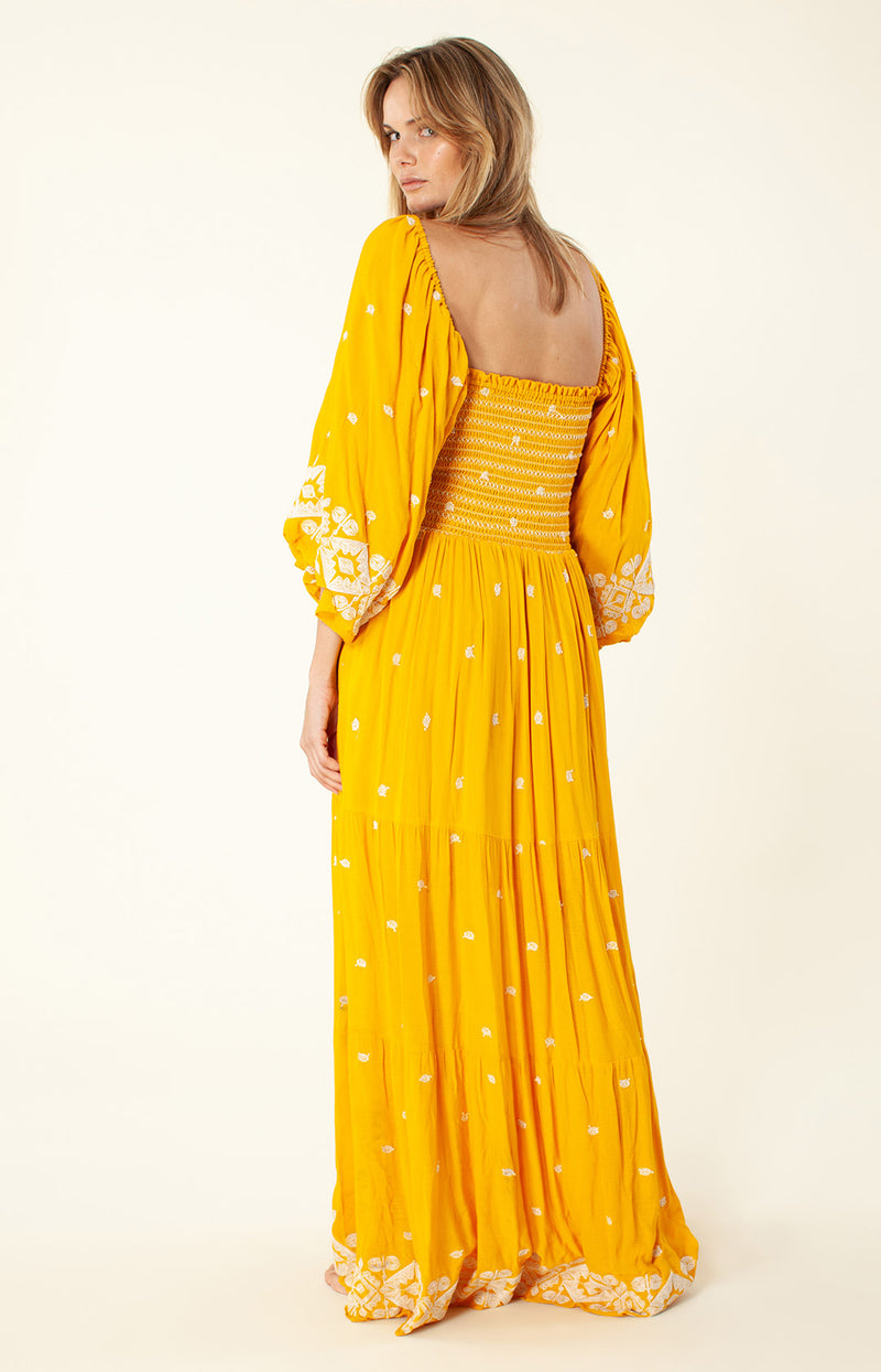 Sending Love Embroidered Eyelet Maxi Dress in Mustard