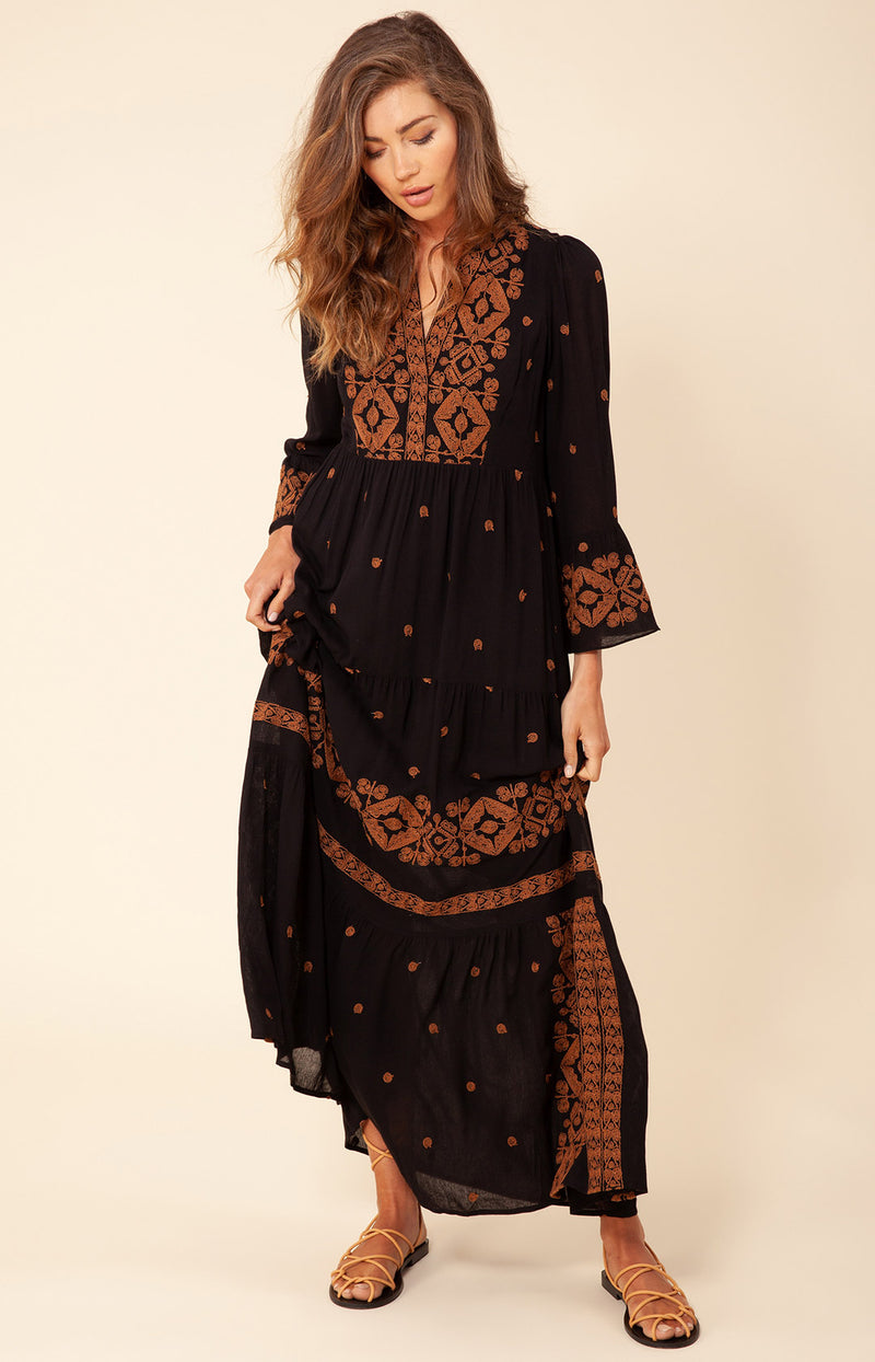 Marja Embroidered Maxi Dress, color_black