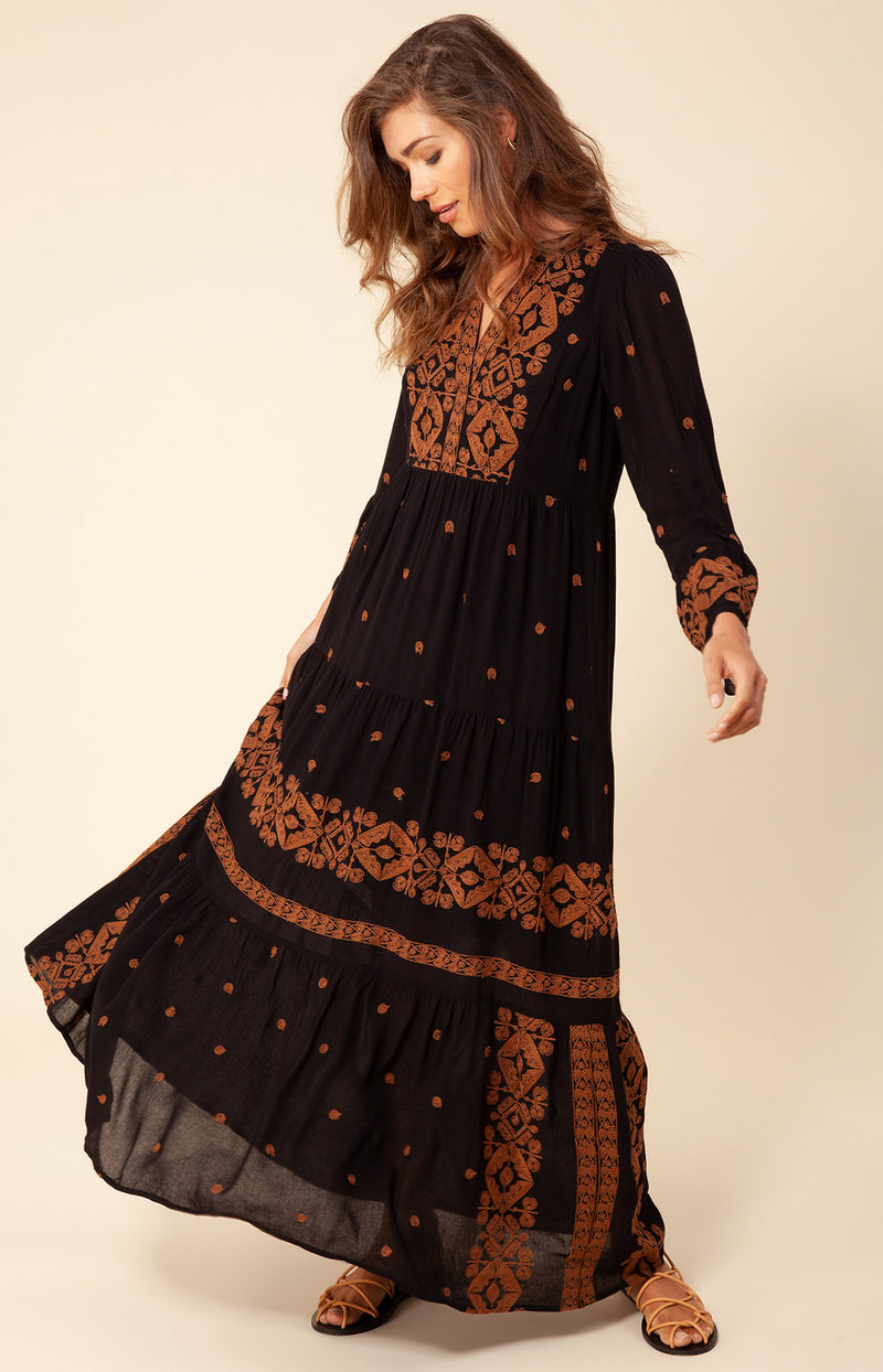 Marja Embroidered Maxi Dress, color_black