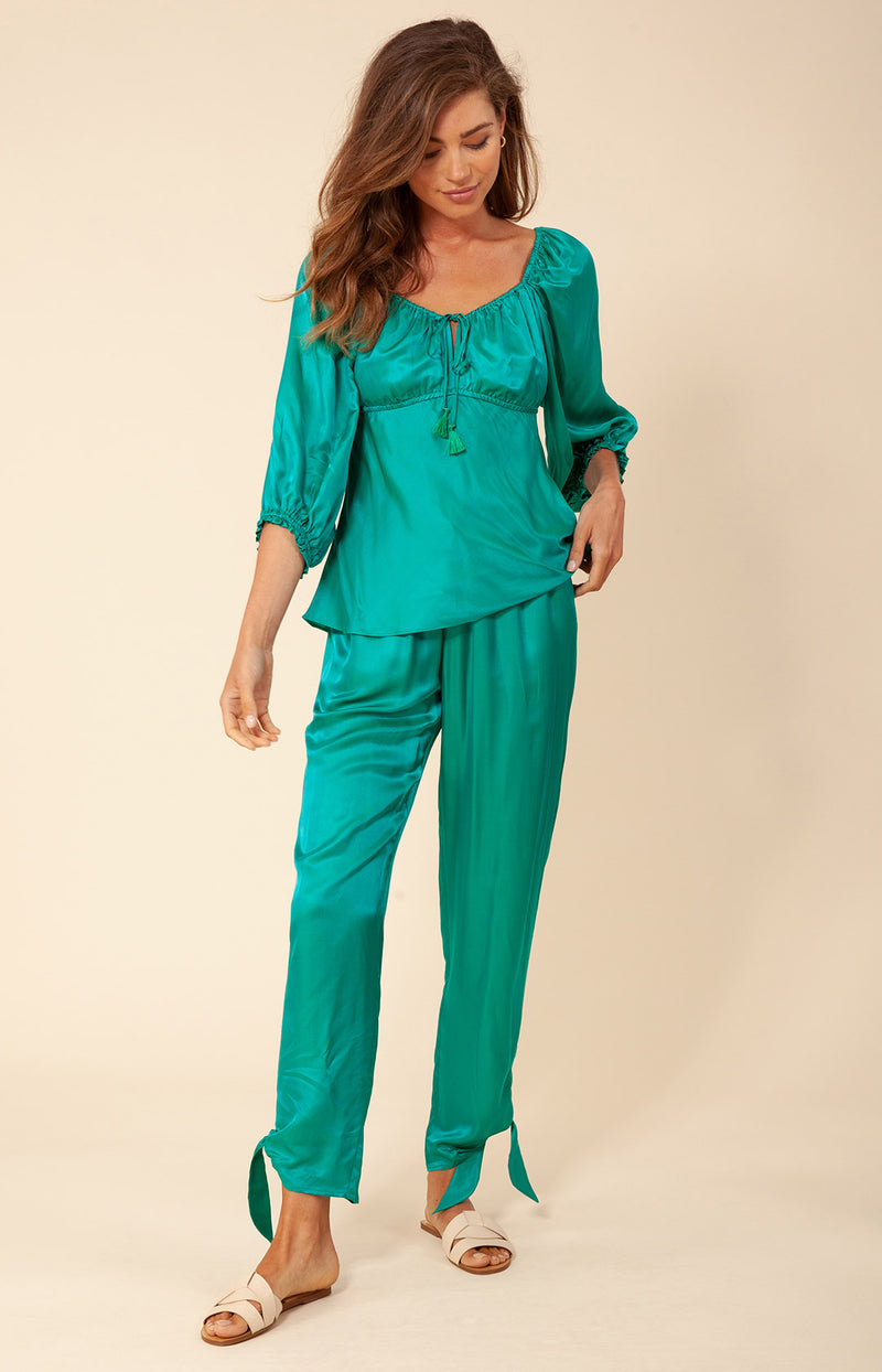 Jenese Solid Silk Top, color_green