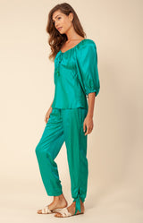 Jenese Solid Silk Top, color_green