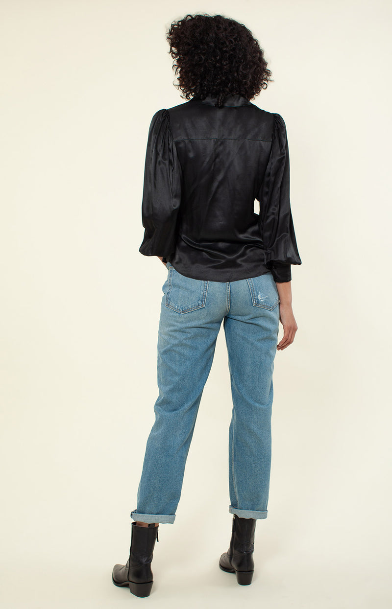 Yamei Solid Silk Top, color_black