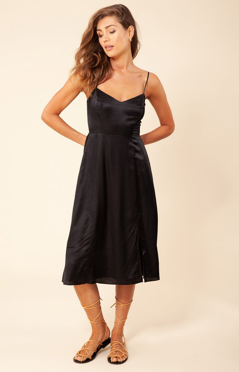 Manavi Solid Silk Dress, color_black
