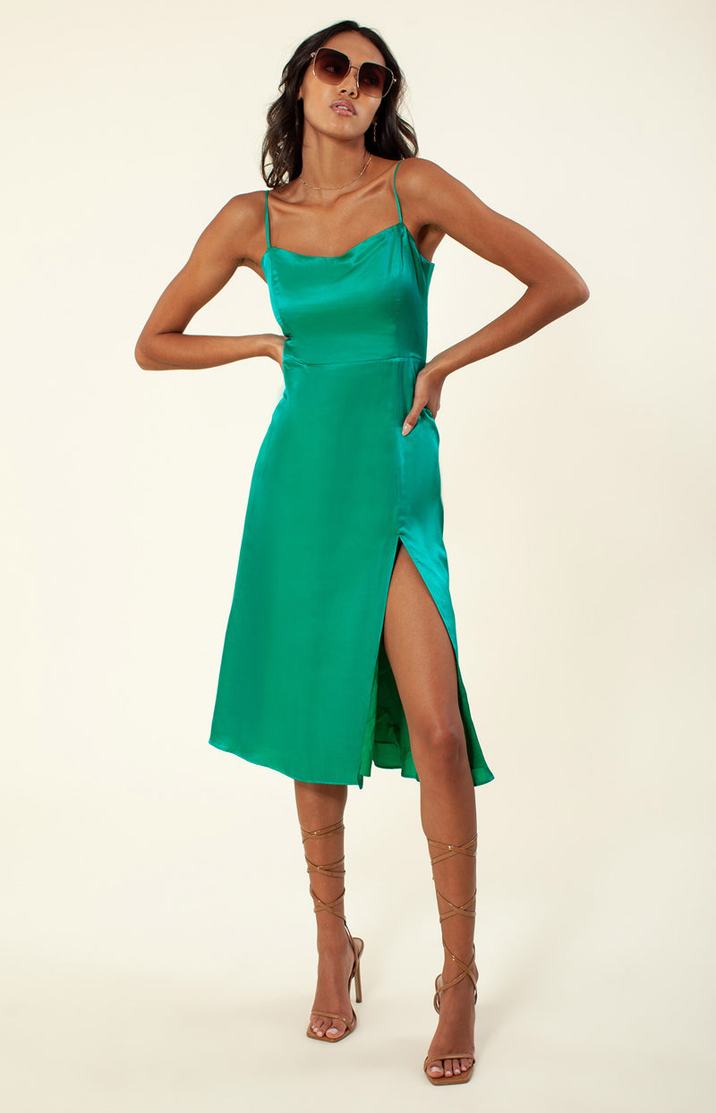 Manavi Solid Silk Dress, color_kelly green