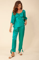 Tanea Solid Silk Pant, color_green