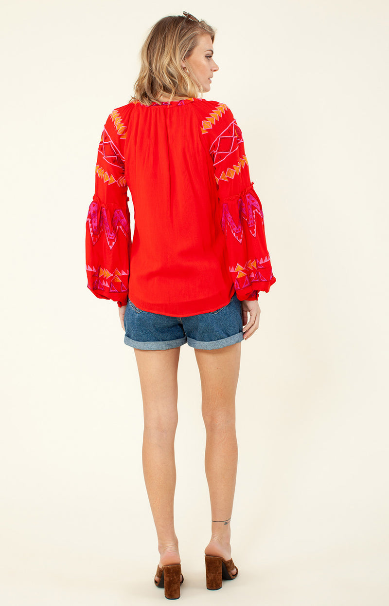 Terra Embroidered Top, color_poppy