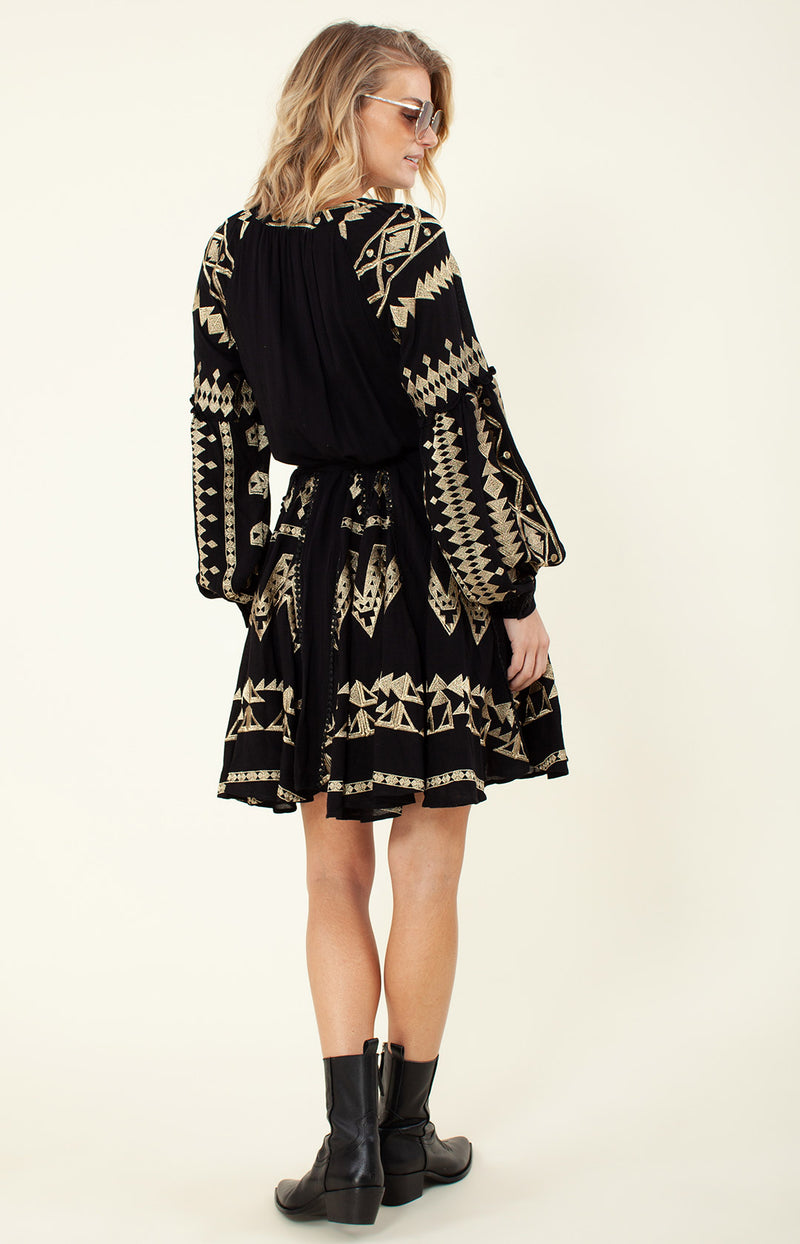 Ravin Embroidered Dress, color_black