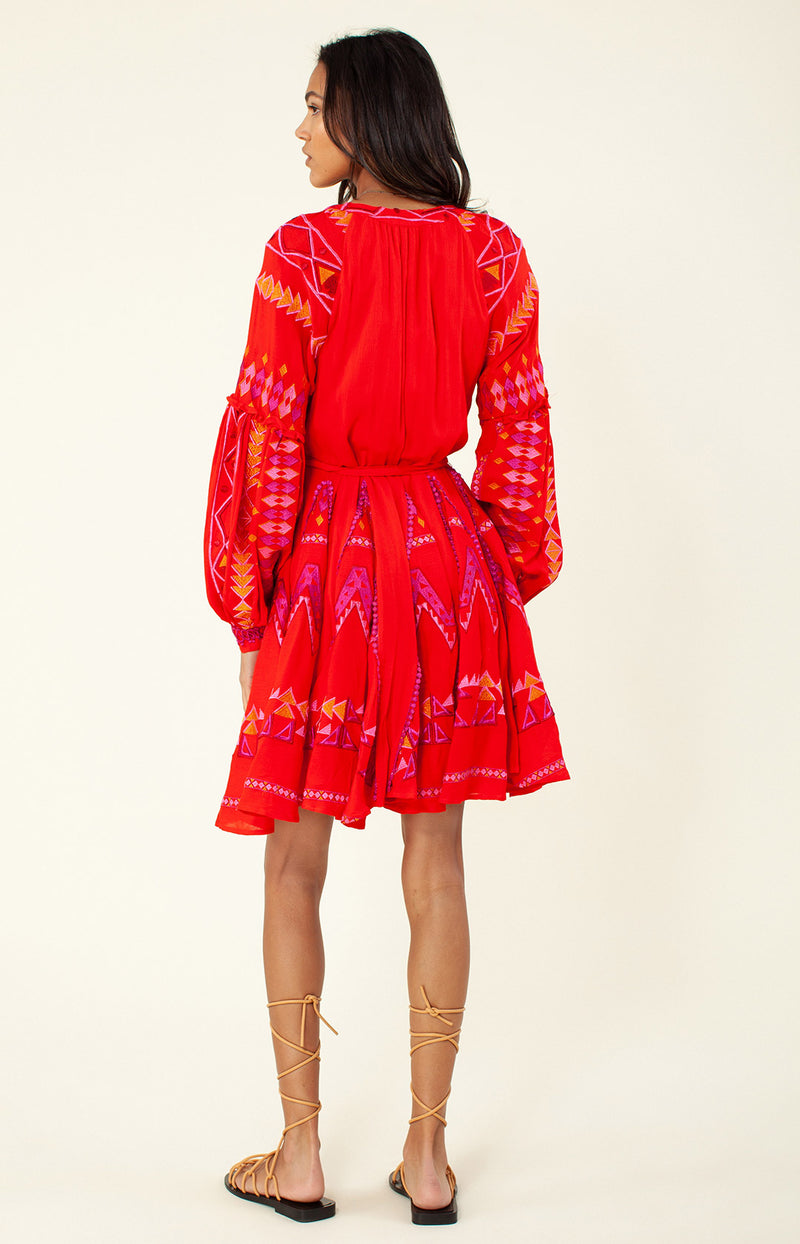 Ravin Embroidered Dress, color_poppy