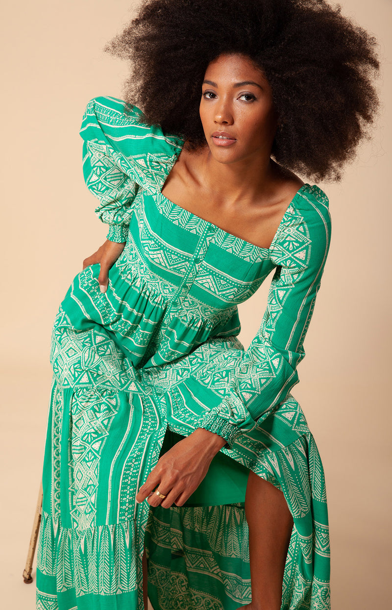 Anci Tiered Maxi Dress, color_green