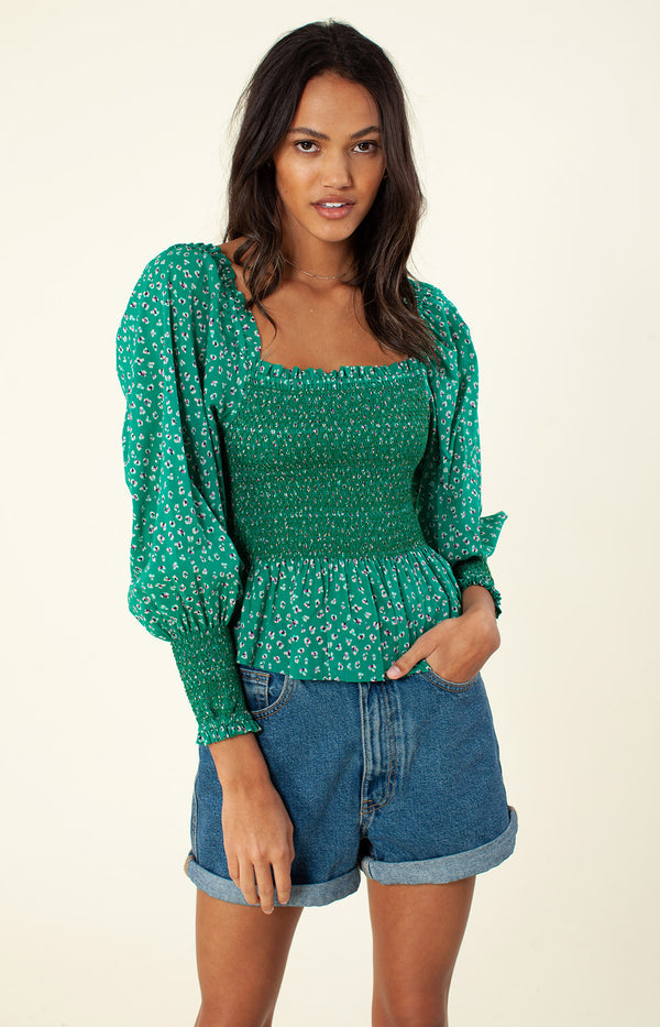 Arielle Smocked Top, color_green