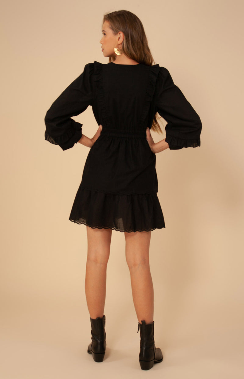Christine Solid Tiered Dress, color_black