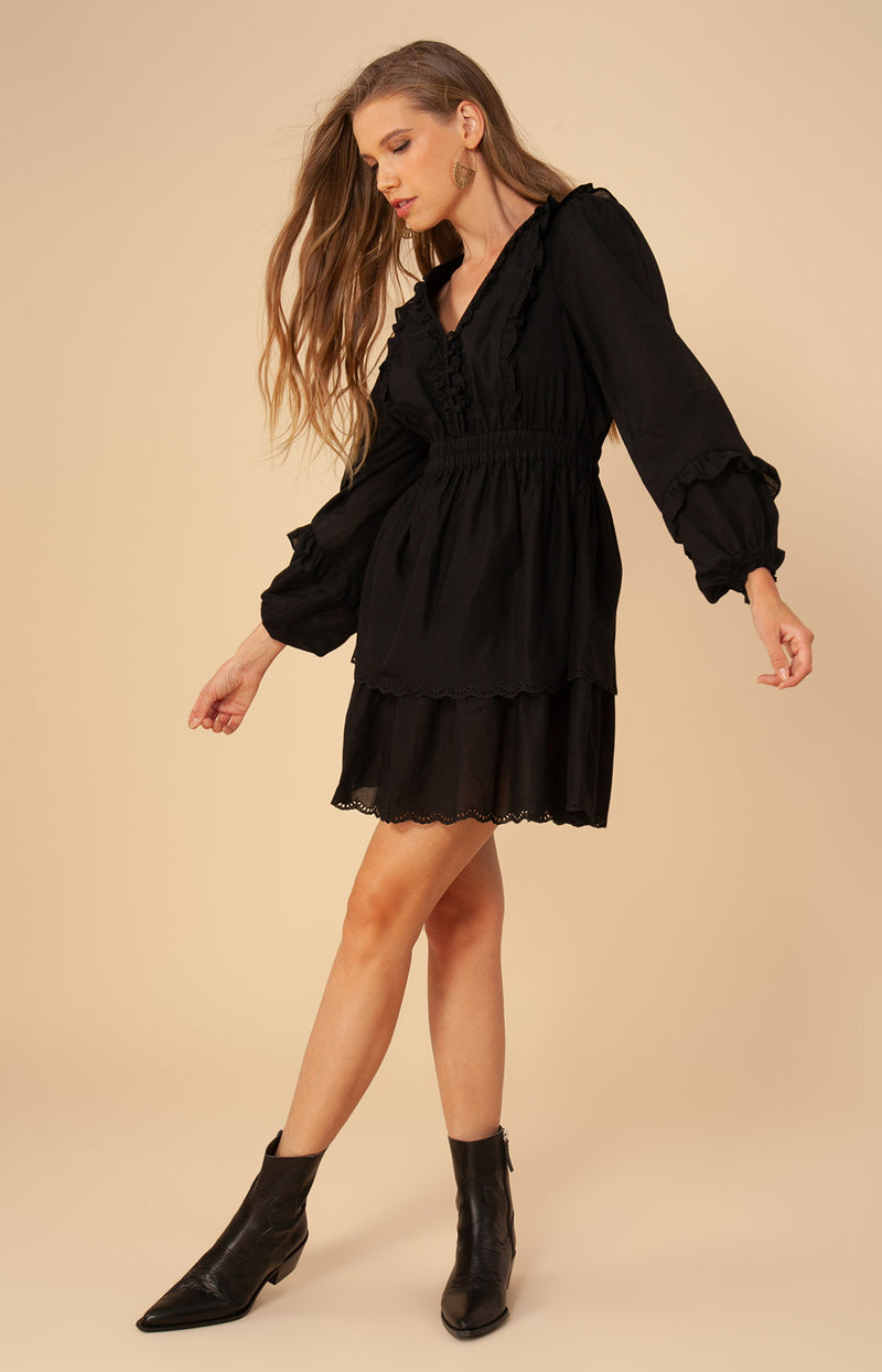 Christine Solid Tiered Dress, color_black