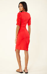 Ferrah Solid Draped Dress, color_poppy