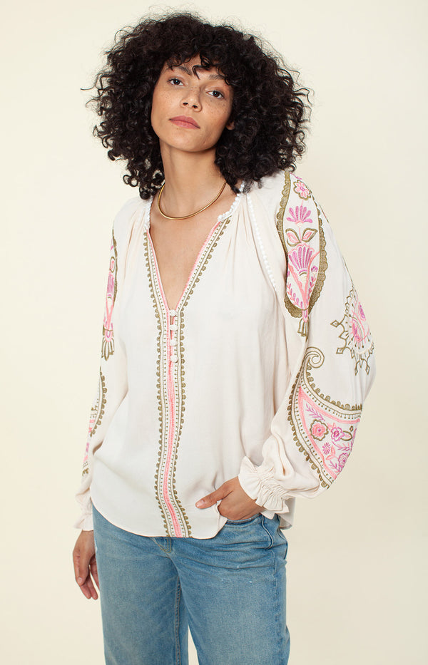 Elisa Embroidered Top, color_ivory