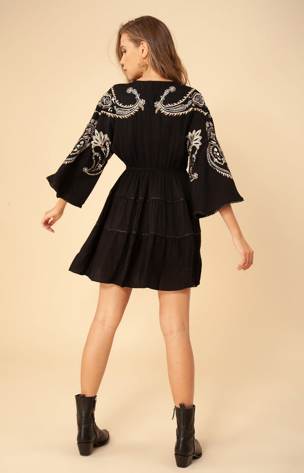Daya Embroidered Dress, color_black