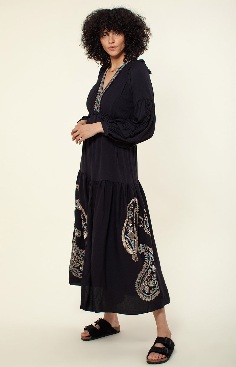Josephine Embroidered Maxi Dress, color_Black