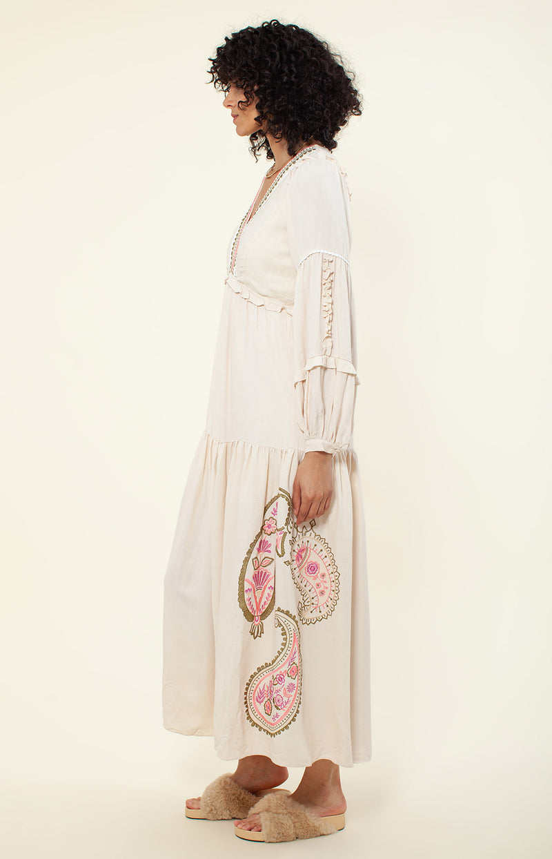 Josephine Embroidered Maxi Dress, color_Ivory